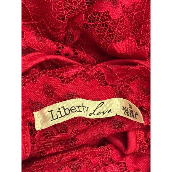 Liberty Love Sleeveless Red Lace Mini Dress Size M High Neck Keyhole Back Lined - Picture 3 of 5